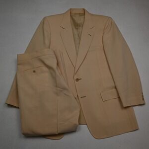 Vtg USA Made 383 42S 36x30 Ivory Beige Bell Bottom Mens Jacket Pants Suit